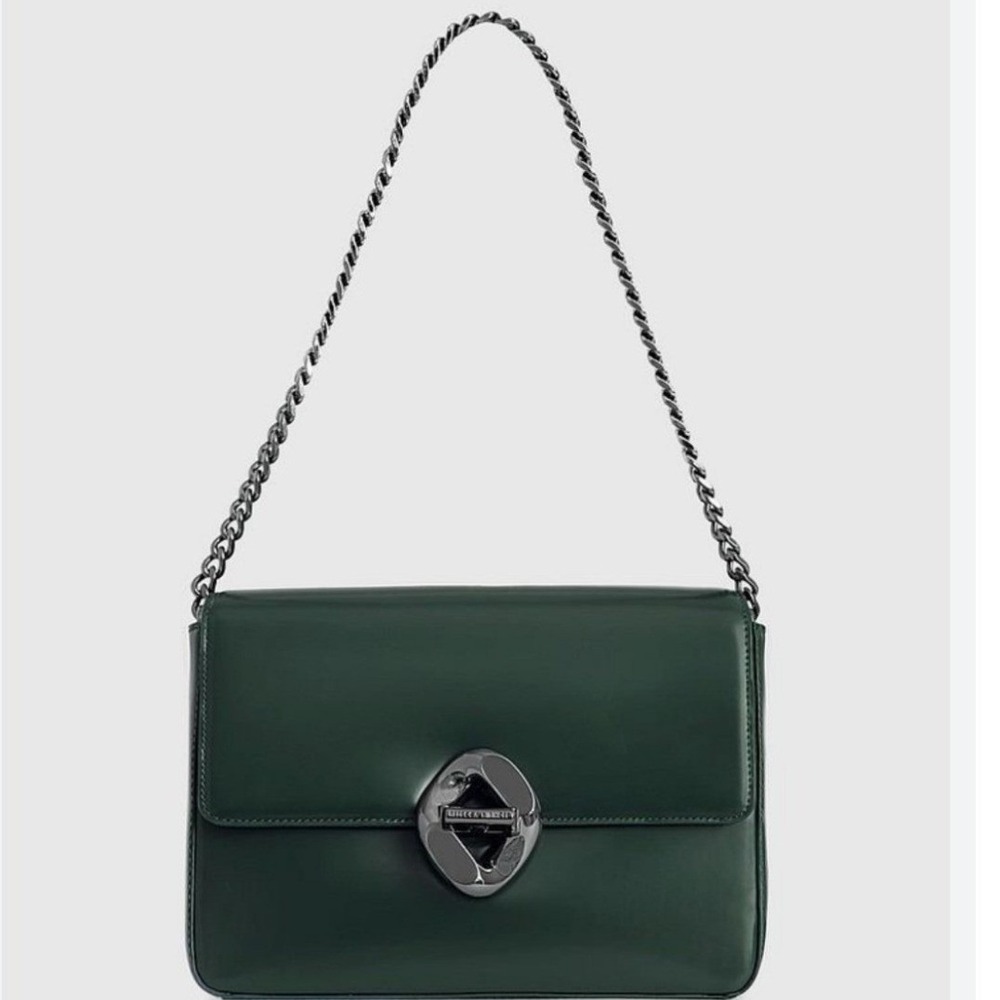 Rebecca Minkoff Dark Green Leather G Shoulder Bag Gunmetal Chain Twist Closure